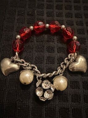 Hallmark Red Beaded Charm Bracelet with Pearl and Crystal Charms